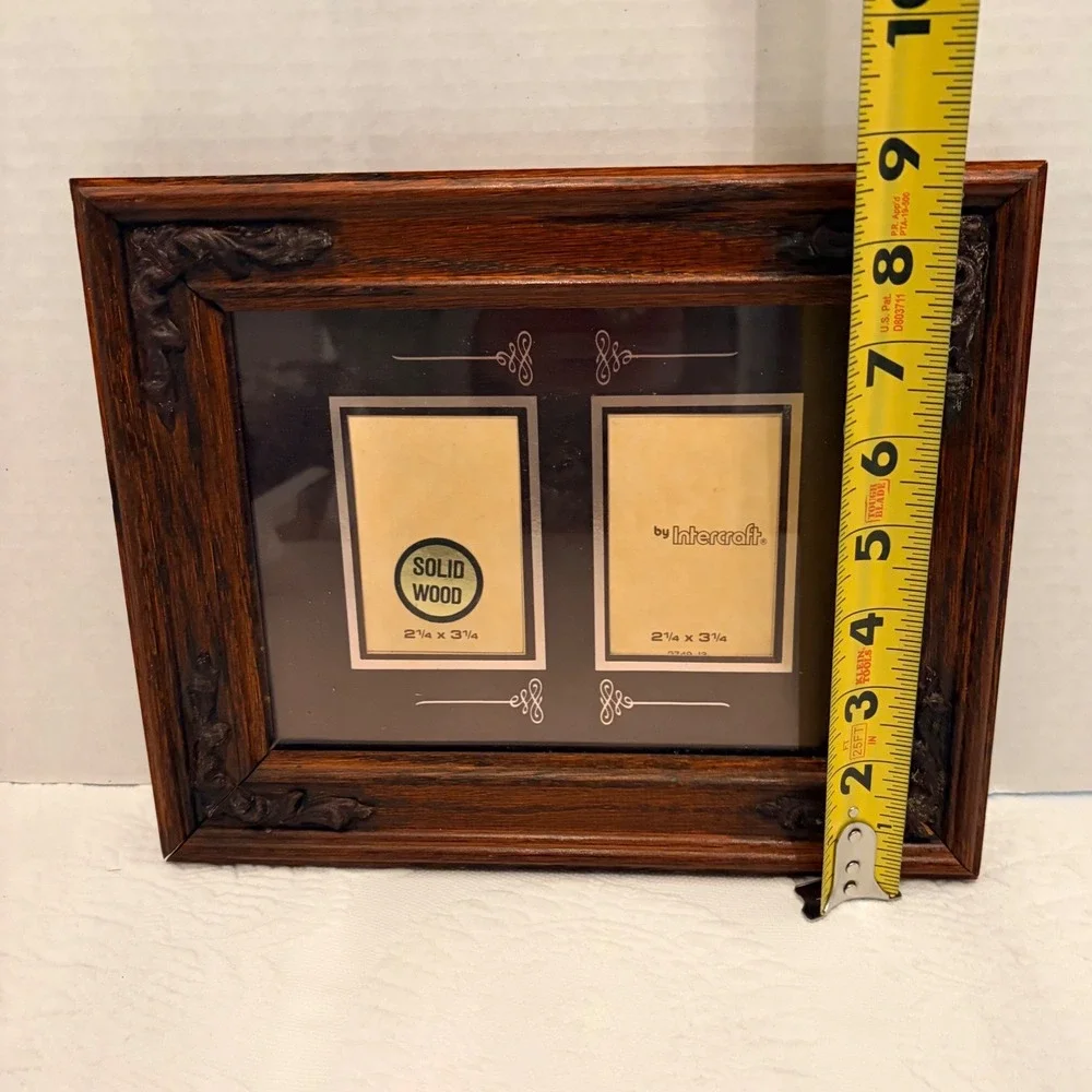 Intercraft Solid Wood Double Picture Frame Dark Oak Ornate Matted 2.25x3.25